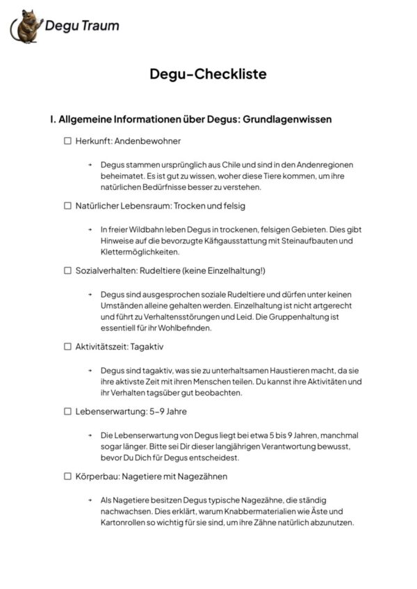 Degu Checkliste