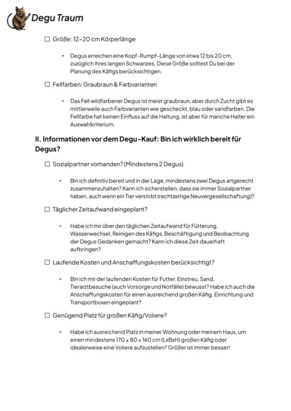 Degu Checkliste