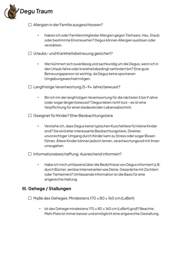 Degu Checkliste