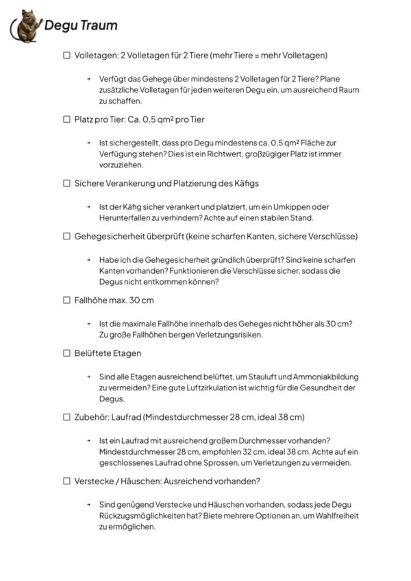 Degu Checkliste