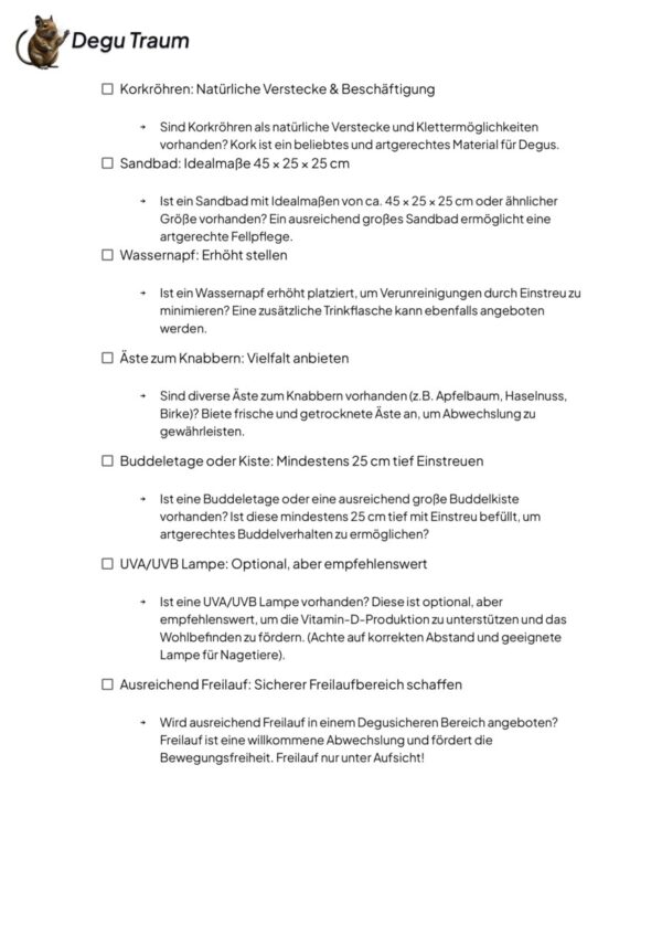 Degu Checkliste
