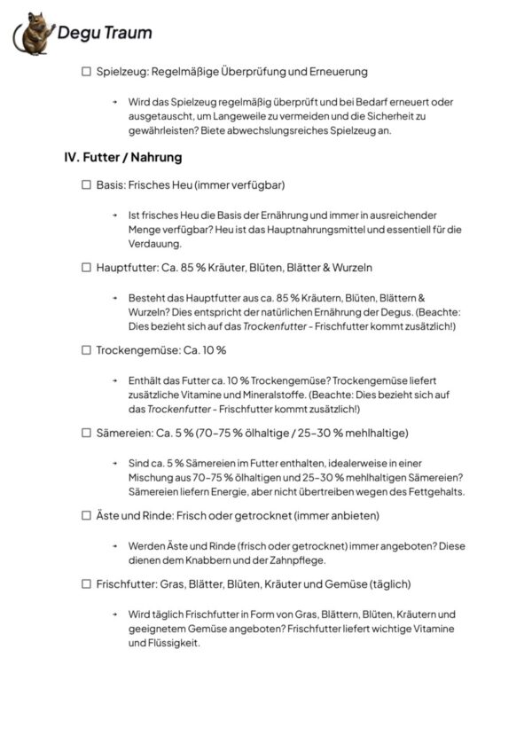 Degu Checkliste