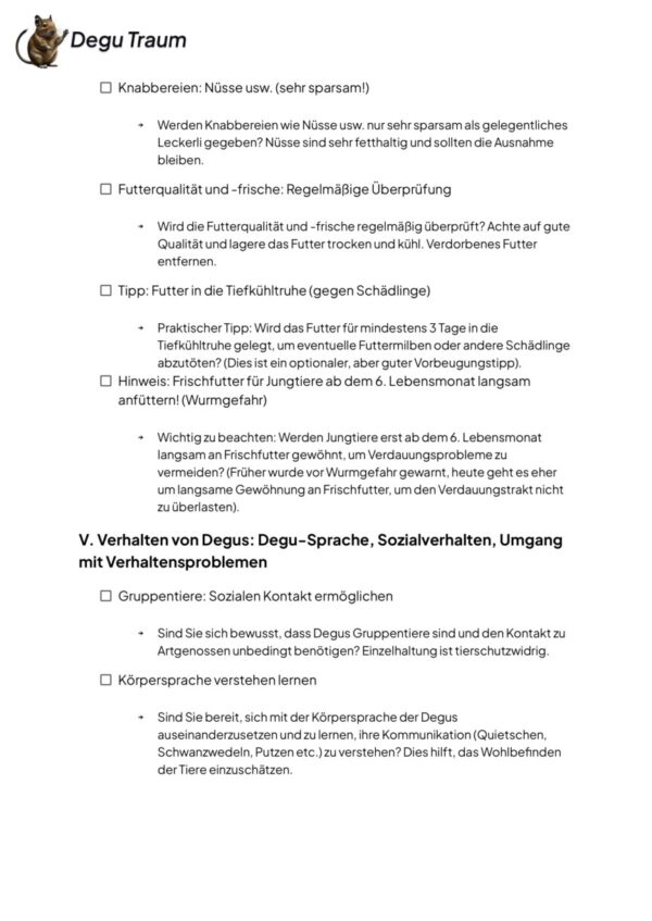 Degu Checkliste