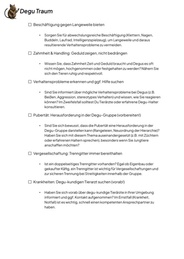 Degu Checkliste