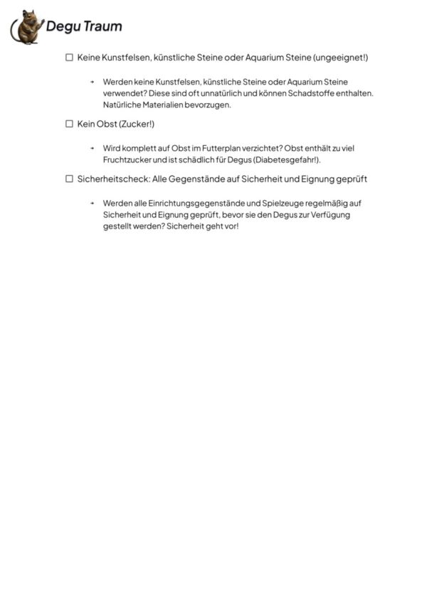 Degu Checkliste